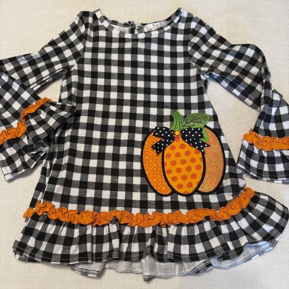 Girls Rare Editions Fall Halloween Black Plaid & Pumpkin Shirt Top - Size 4 - Picture 1 of 3